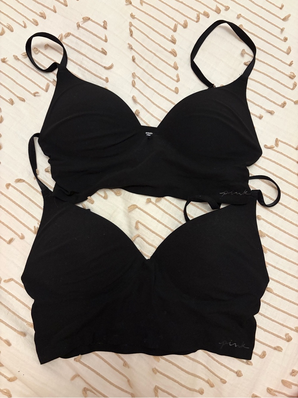 Pink Victoria’s Secret XS wireless push up bra long line black bralette bundle
